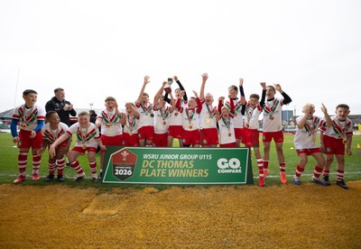 280426 - Rhymney v Mynydd Mawr, DC Thomas Plate Final - Rhymney celebrate after winning the DC Thomas Plate Final