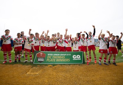280426 - Rhymney v Mynydd Mawr, DC Thomas Plate Final - Rhymney celebrate after winning the DC Thomas Plate Final