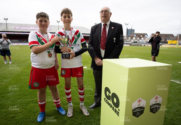 280426 - Rhymney v Mynydd Mawr, DC Thomas Plate Final - Rhymney captains are presented with the trophy after winning the DC Thomas Plate Final