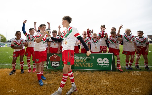 280426 - Rhymney v Mynydd Mawr, DC Thomas Plate Final - Rhymney celebrate after winning the DC Thomas Plate Final