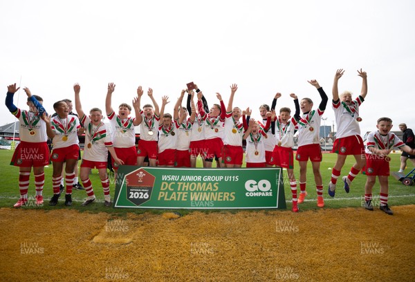 280426 - Rhymney v Mynydd Mawr, DC Thomas Plate Final - Rhymney celebrate after winning the DC Thomas Plate Final