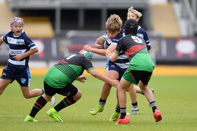 210525 - Rhymney Valley and Caerphilly District v Pembs Schools  - WSRU Junior Group - U11s DC Thomas Bowl Final - Lolo Badham of Pembs Schools is challenged by Lucas Morgan of Rhymney Valley and Caerphilly District