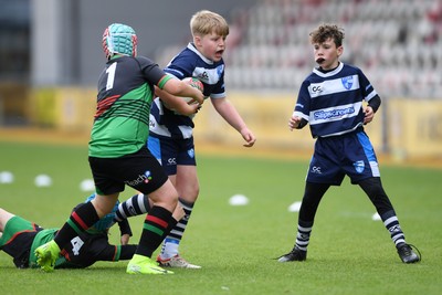 210525 - Rhymney Valley and Caerphilly District v Pembs Schools  - WSRU Junior Group - U11s DC Thomas Bowl Final - Lolo Badham of Pembs Schools is challenged by Lucas Morgan of Rhymney Valley and Caerphilly District