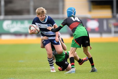 210525 - Rhymney Valley and Caerphilly District v Pembs Schools  - WSRU Junior Group - U11s DC Thomas Bowl Final - Lolo Badham of Pembs Schools is challenged by Tomos Chamberlain of Rhymney Valley and Caerphilly District