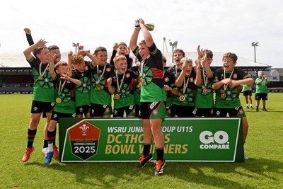210525 - Rhymney Valley and Caerphilly District v Pembs Schools  - WSRU Junior Group - U11s DC Thomas Bowl Final - Rhymney Valley and Caerphilly District players celebrate lifting the trophy 
