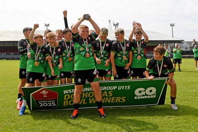 210525 - Rhymney Valley and Caerphilly District v Pembs Schools  - WSRU Junior Group - U11s DC Thomas Bowl Final - Rhymney Valley and Caerphilly District players celebrate lifting the trophy 