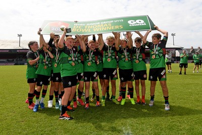 210525 - Rhymney Valley and Caerphilly District v Pembs Schools  - WSRU Junior Group - U11s DC Thomas Bowl Final - Rhymney Valley and Caerphilly District players celebrate lifting the trophy 