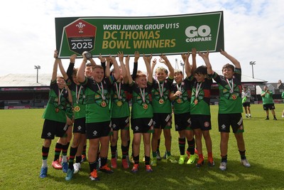 210525 - Rhymney Valley and Caerphilly District v Pembs Schools  - WSRU Junior Group - U11s DC Thomas Bowl Final - Rhymney Valley and Caerphilly District players celebrate lifting the trophy 