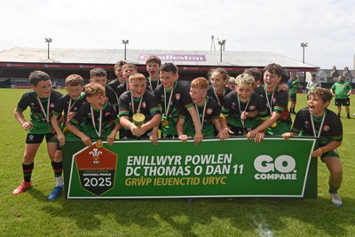 210525 - Rhymney Valley and Caerphilly District v Pembs Schools  - WSRU Junior Group - U11s DC Thomas Bowl Final - Rhymney Valley and Caerphilly District players celebrate lifting the trophy 