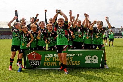 210525 - Rhymney Valley and Caerphilly District v Pembs Schools  - WSRU Junior Group - U11s DC Thomas Bowl Final - Rhymney Valley and Caerphilly District players celebrate lifting the trophy 