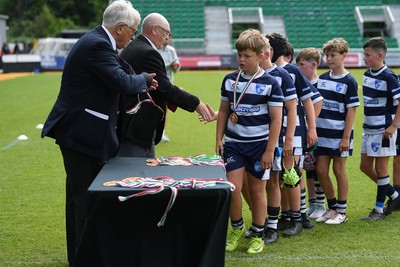210525 - Rhymney Valley and Caerphilly District v Pembs Schools  - WSRU Junior Group - U11s DC Thomas Bowl Final - Pembs schools players collect their medals at full time
