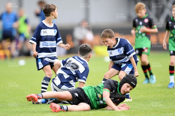 210525 - Rhymney Valley and Caerphilly District v Pembs Schools  - WSRU Junior Group - U11s DC Thomas Bowl Final - Billy Thomas of Pembs Schools celebrates scoring a try with team mates