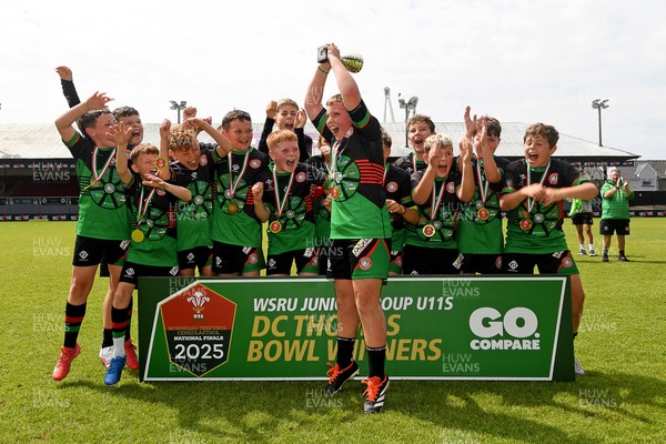 210525 - Rhymney Valley and Caerphilly District v Pembs Schools  - WSRU Junior Group - U11s DC Thomas Bowl Final - Rhymney Valley and Caerphilly District players celebrate lifting the trophy 