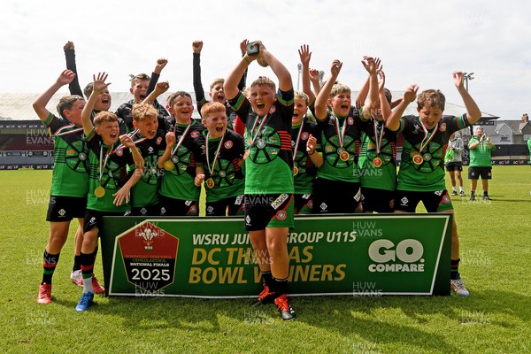 210525 - Rhymney Valley and Caerphilly District v Pembs Schools  - WSRU Junior Group - U11s DC Thomas Bowl Final - Rhymney Valley and Caerphilly District players celebrate lifting the trophy 