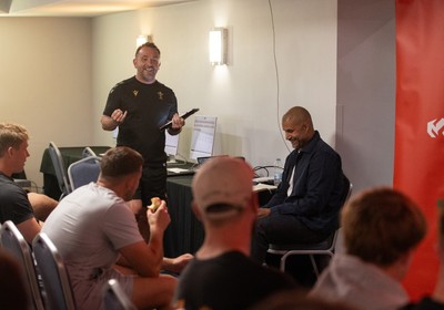 110625 - WRU - Richard Parkes speaks to Welsh team at the Vale Resort - Matt Sherratt, Head Coach introduces Richard to the team