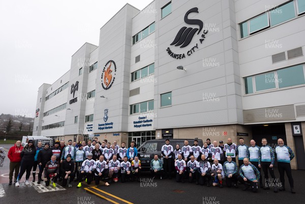 200224 - Ospreys in the Community Ride 2 Rugby Cycle Ride - Riders prepare to head off from the Swanseacom Stadium to ride to Dublin on the Ride 2 Rugby Cycle Ride