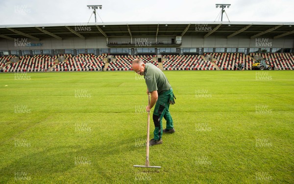 110817 - Work progresses as the new pitch is installed at Rodney Parade, home of the Dragons, Newport RFC and Newport County