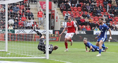 040524 - Rotherham United v Cardiff City - Sky Bet Championship - Nat Phillips of Cardiff [on ground] heads the ball past Dillon Phillips of Rotherham United for the 1st Cardiff goal 