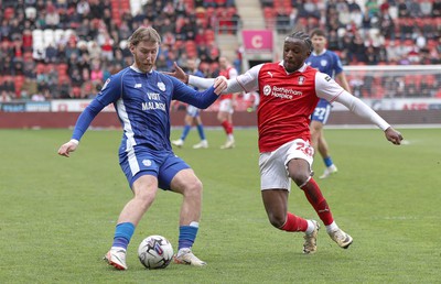 040524 - Rotherham United v Cardiff City - Sky Bet Championship - Josh Bowler of Cardiff and Sebastian Revan of Rotherham United