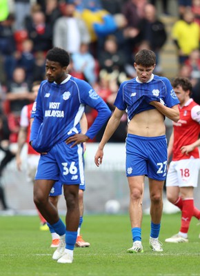 040524 - Rotherham United v Cardiff City - Sky Bet Championship - Rubin Colwill of Cardiff and Raheem Conte of Cardiff dejection at the end of the match