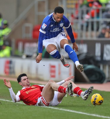070226 - Rotherham United v Cardiff City - Sky Bet League 1 - Chris Willock of Cardiff leaps over Joe Powell of Rotherham