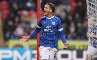 070226 - Rotherham United v Cardiff City - Sky Bet League 1 - Omari Kellyman of Cardiff celebrates towards home fans on 1st goal