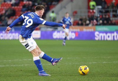 070226 - Rotherham United v Cardiff City - Sky Bet League 1 - Isaak Davies of Cardiff puts the ball away to score the 3rd goal