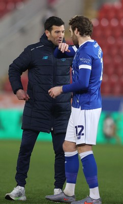 070226 - Rotherham United v Cardiff City - Sky Bet League 1 - Manager Brian Barry-Murphy of Cardiff and Calum Chambers of Cardiff at the end of the match 