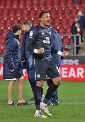 070226 - Rotherham United v Cardiff City - Sky Bet League 1 - Goalkeeper Nathan Trott of Cardiff salutes the travelling fans