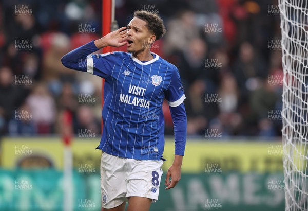070226 - Rotherham United v Cardiff City - Sky Bet League 1 - Omari Kellyman of Cardiff celebrates towards home fans on 1st goal