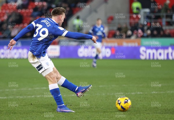 070226 - Rotherham United v Cardiff City - Sky Bet League 1 - Isaak Davies of Cardiff puts the ball away to score the 3rd goal