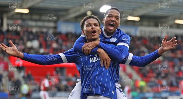 070226 - Rotherham United v Cardiff City - Sky Bet League 1 - Omari Kellyman of Cardiff celebrates scoring  the 1st goal of the match with Chris Willock of Cardiff