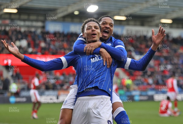 070226 - Rotherham United v Cardiff City - Sky Bet League 1 - Omari Kellyman of Cardiff celebrates scoring  the 1st goal of the match with Chris Willock of Cardiff