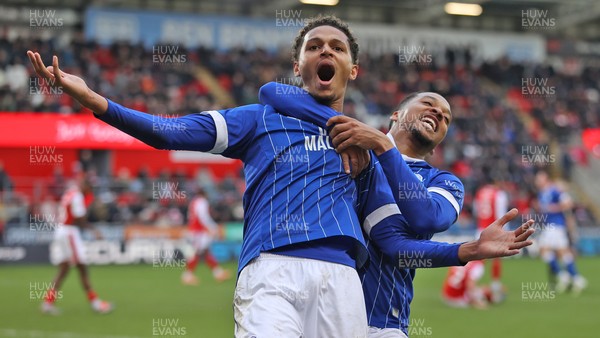 070226 - Rotherham United v Cardiff City - Sky Bet League 1 - Omari Kellyman of Cardiff celebrates scoring  the 1st goal of the match with Chris Willock of Cardiff