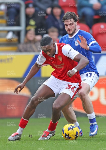 070226 - Rotherham United v Cardiff City - Sky Bet League 1 - Ollie Tanner of Cardiff and Emmanuel Adegboyega of Rotherham