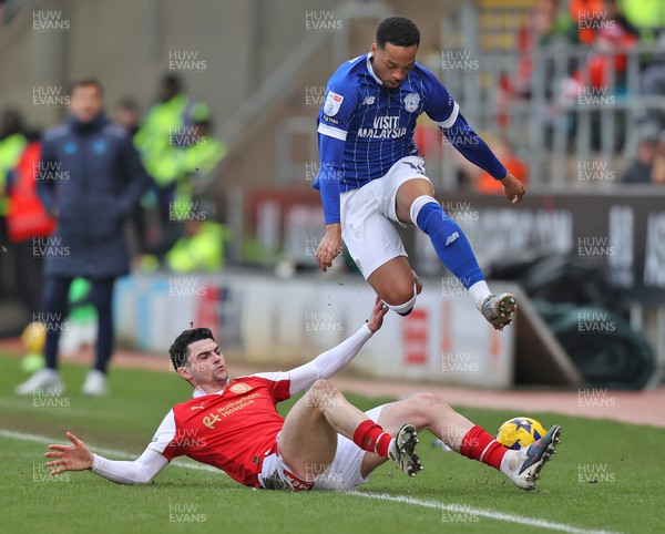 070226 - Rotherham United v Cardiff City - Sky Bet League 1 - Chris Willock of Cardiff and Joe Powell of Rotherham 