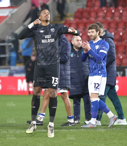 070226 - Rotherham United v Cardiff City - Sky Bet League 1 - Goalkeeper Nathan Trott of Cardiff salutes the travelling fans