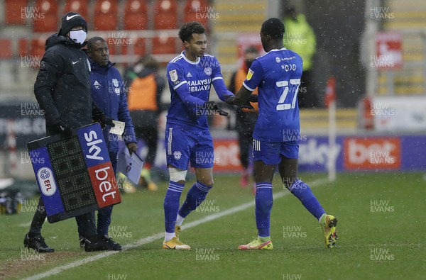 090221 - Rotherham United v Cardiff City - Sky Bet Championship - Sheyi Ojo of Cardiff is substituted in the 2nd half