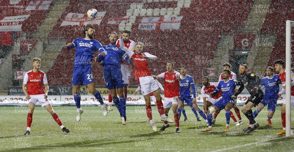 090221 - Rotherham United v Cardiff City - Sky Bet Championship - Marlon Pack of Cardiff tries to head into a packed goalmouth