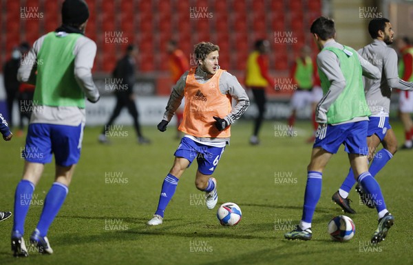 090221 - Rotherham United v Cardiff City - Sky Bet Championship - Will Vaulks of Cardiff warms up before the match