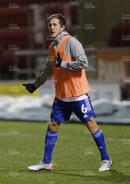 090221 - Rotherham United v Cardiff City - Sky Bet Championship - Will Vaulks of Cardiff warms up before the match