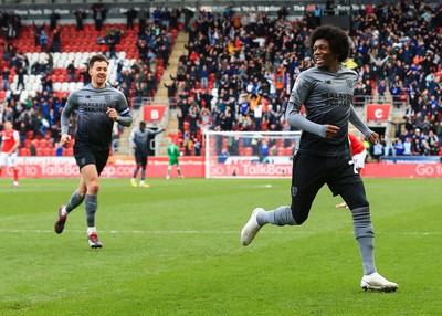 180323 - Rotherham United v Cardiff City - Sky Bet Championship - Jaden Philogene-Bidace of Cardiff celebrates scoring his sides first goal of the match