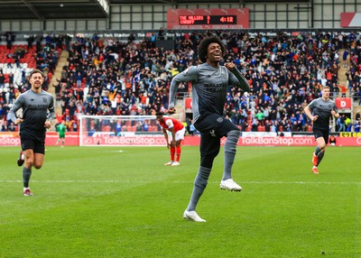 180323 - Rotherham United v Cardiff City - Sky Bet Championship - Jaden Philogene-Bidace of Cardiff celebrates scoring his sides first goal of the match