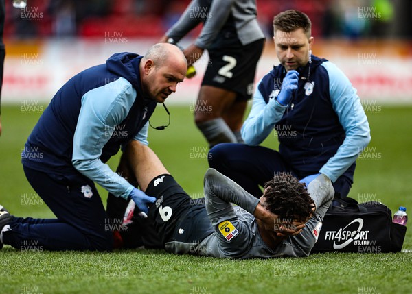 180323 - Rotherham United v Cardiff City - Sky Bet Championship - Kion Etete of Cardiff is treated for a knock
