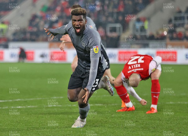 270423 - Rotherham v Cardiff - Sky Bet Championship - Cedric Kipre of Cardiff celebrates scoring the winning goal