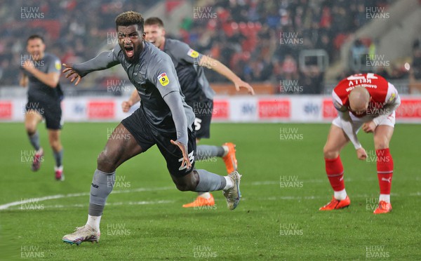 270423 - Rotherham v Cardiff - Sky Bet Championship - Cedric Kipre of Cardiff celebrates scoring the winning goal