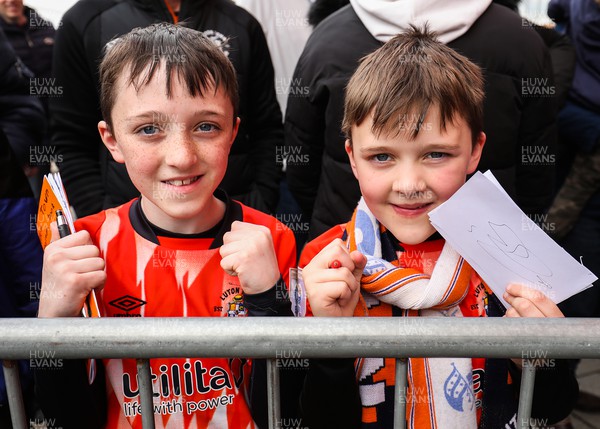 150423 - Rotherham United v Luton Town - Sky Bet Championship - Young Luton Town fans looking happy after grabbing some player autographs before kickoff
