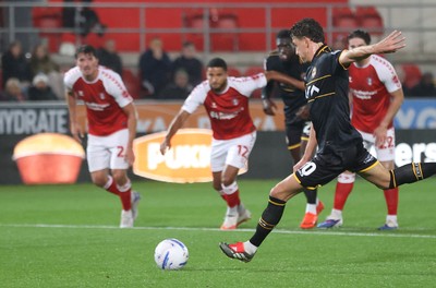 201026 - Rotherham United v Newport County - Sky Bet League 2 - Harrison Biggins of Newport scores a penalty in the 1st half