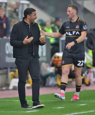 201026 - Rotherham United v Newport County - Sky Bet League 2 - Newport manager Hayden Mullins has a word with Cameron Norman of Newport