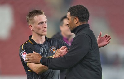 201026 - Rotherham United v Newport County - Sky Bet League 2 - Newport manager Hayden Mullins and Matthew Smith of Newport at the end of the match